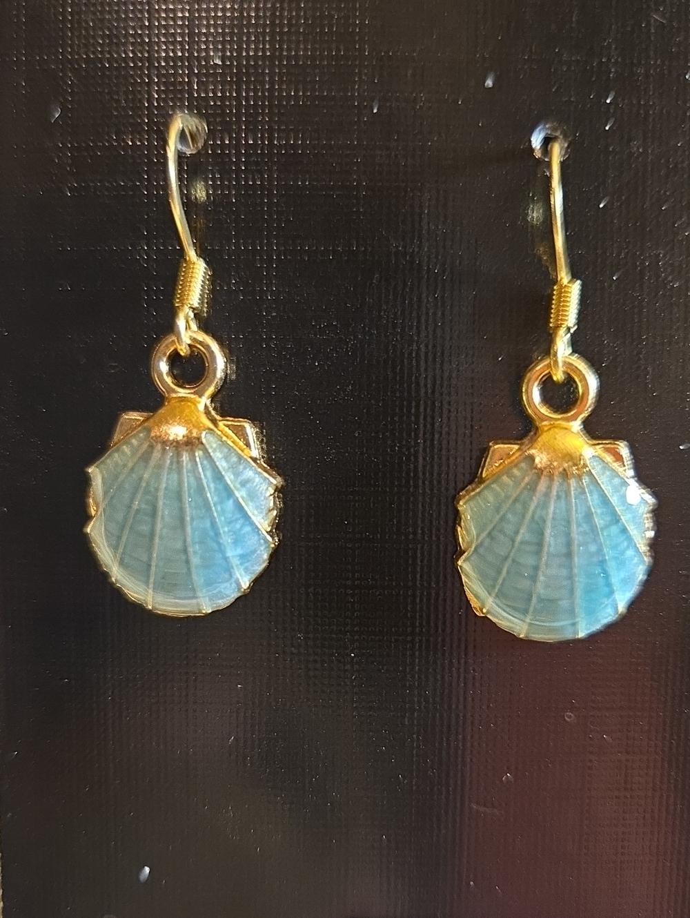 Blue Enamel Gold-plated Seashell Earrings